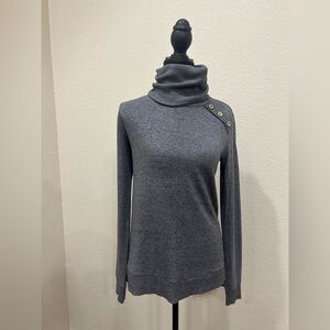 Gray Turtleneck Sweater with Button Detail